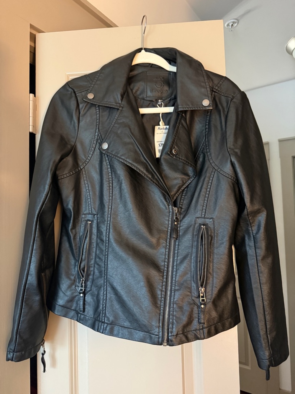 Max Studio Black Faux Leather Moto Jacket